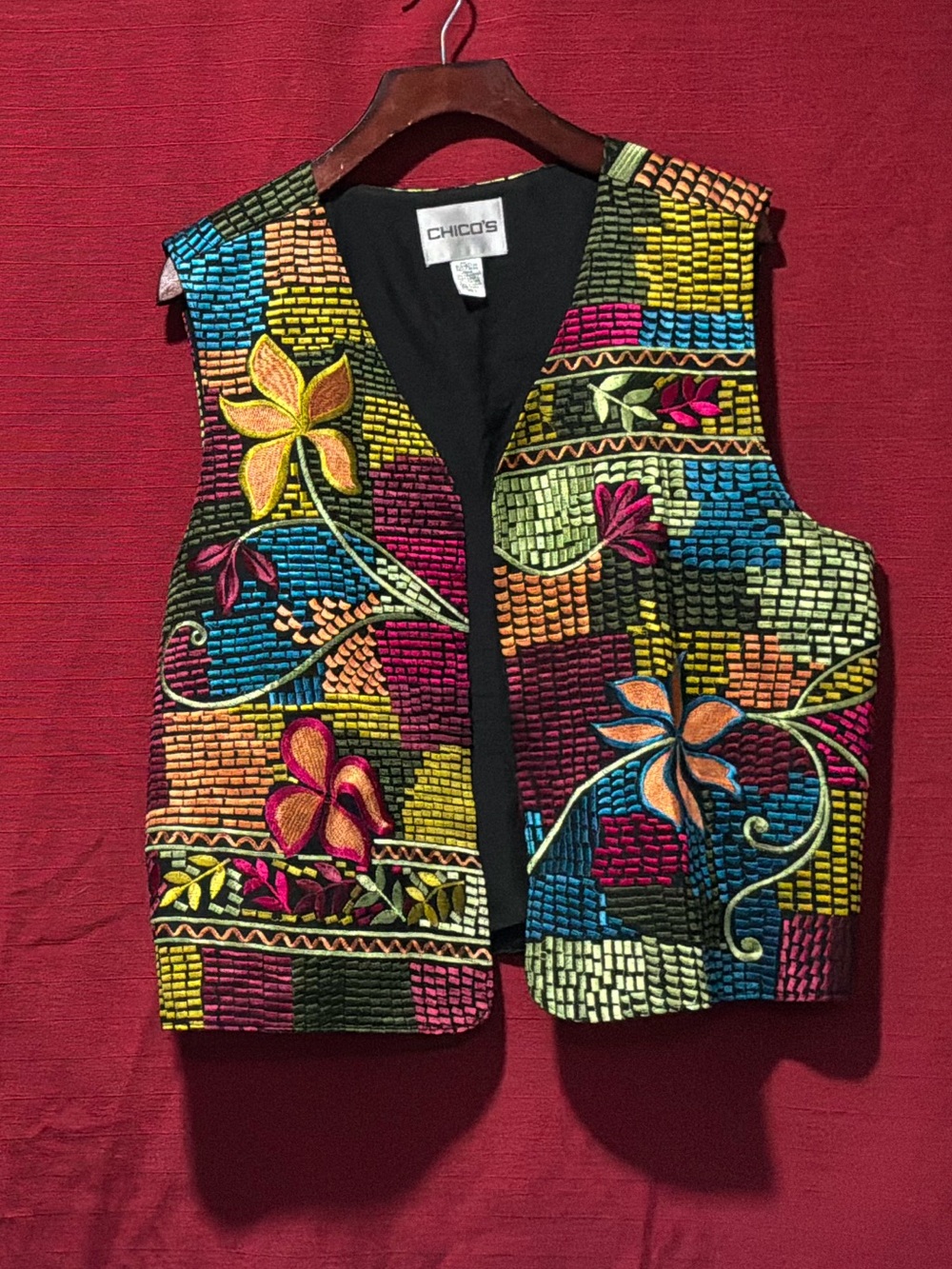 Chico's Vibrant Multicolor Embroidered Floral Vest
